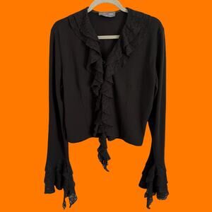 00's vintage brown wool bell sleeve y2k cardigan sweater L/XL made in Italy